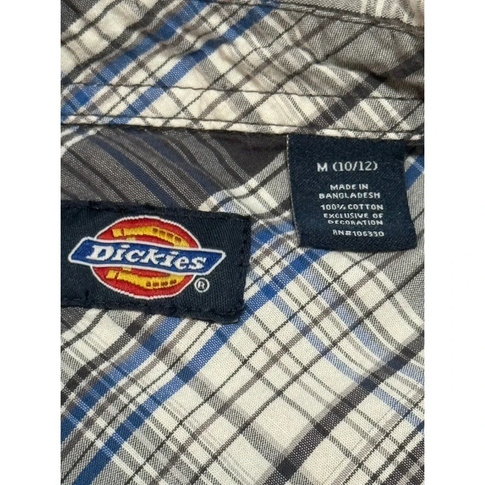 Dickies Boys M Plaid Western Shirt Long‎ Sleeve Button Up Pockets Casual